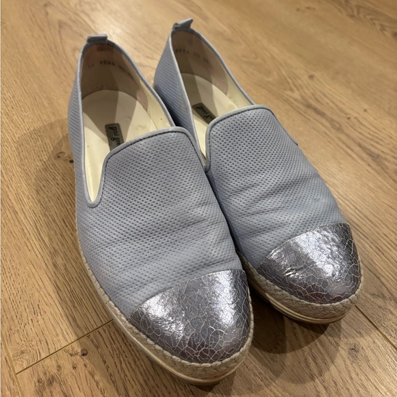 Paul Green Joaquin Espadrille Slip On Leather Loafer Cap Toe Blue/Silver SZ 8 - Picture 3 of 9
